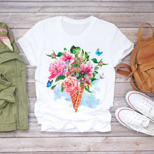 Load image into Gallery viewer, Tshirt Women Summer Clothes Print Floral Flower Bottle Sweet Short Sleeve Tshirt Printed Women T Shirt Female T-shirt Casual Tee