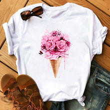 Load image into Gallery viewer, Female T-shirt Romantic Heart Shaped Flowers Vogue Kawaii Harajuku T-Shirt Women Summer Casual Tshirts Korean Style Graphic Tops