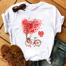 Load image into Gallery viewer, Female T-shirt Romantic Heart Shaped Flowers Vogue Kawaii Harajuku T-Shirt Women Summer Casual Tshirts Korean Style Graphic Tops