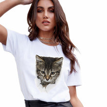Load image into Gallery viewer, Women T-Shirt Fashion 3D Cat Print Casual Harajuku Summer Short Sleeve Round Neck T-Shirt Casual Clothes Top Tee T-shirt Female