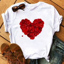 Load image into Gallery viewer, Summer Casual Top Female T-shirts Romantic Heart Pattern Print Tshirt Harajuku Leisure O-neck Plus Size Streetwear Lady Clothes