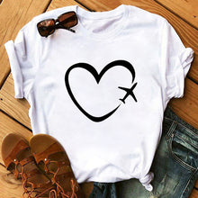 Load image into Gallery viewer, Summer Casual Top Female T-shirts Romantic Heart Pattern Print Tshirt Harajuku Leisure O-neck Plus Size Streetwear Lady Clothes
