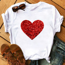 Load image into Gallery viewer, Summer Casual Top Female T-shirts Romantic Heart Pattern Print Tshirt Harajuku Leisure O-neck Plus Size Streetwear Lady Clothes