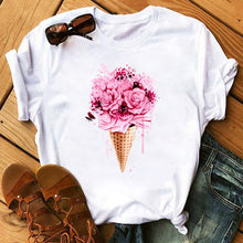 Load image into Gallery viewer, Summer Casual Top Female T-shirts Romantic Heart Pattern Print Tshirt Harajuku Leisure O-neck Plus Size Streetwear Lady Clothes