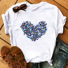 Load image into Gallery viewer, Summer Casual Top Female T-shirts Romantic Heart Pattern Print Tshirt Harajuku Leisure O-neck Plus Size Streetwear Lady Clothes