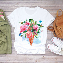 Load image into Gallery viewer, Women T-shirt Floral Flower Print Top Female Tshirts Summer Short Sleeve Harajuku O-neck Plus Size Streetwear Ladies Clothes