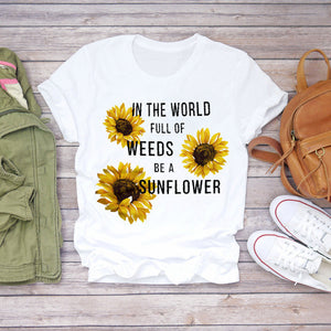 Tshirt Women Summer Clothes Print Floral Flower Bottle Sweet Short Sleeve Tshirt Printed Women T Shirt Female T-shirt Casual Tee