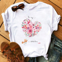 Load image into Gallery viewer, Female T-shirt Romantic Heart Shaped Flowers Vogue Kawaii Harajuku T-Shirt Women Summer Casual Tshirts Korean Style Graphic Tops
