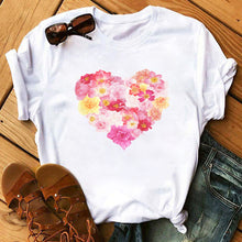 Load image into Gallery viewer, Female T-shirt Romantic Heart Shaped Flowers Vogue Kawaii Harajuku T-Shirt Women Summer Casual Tshirts Korean Style Graphic Tops
