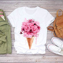 Load image into Gallery viewer, Women T-shirt Floral Flower Print Top Female Tshirts Summer Short Sleeve Harajuku O-neck Plus Size Streetwear Ladies Clothes
