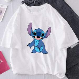 Harajuku Kawaii Tshirts Lovely Cartoon Printed Women Fashion T-Shirt Lilo Stitch Casual T Shirt Cute Casual Tops Mujer Camisetas