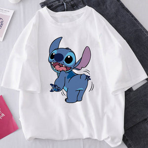 Harajuku Kawaii Tshirts Lovely Cartoon Printed Women Fashion T-Shirt Lilo Stitch Casual T Shirt Cute Casual Tops Mujer Camisetas