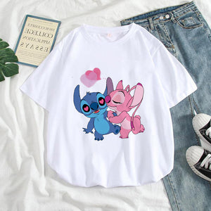 Harajuku Kawaii Tshirts Lovely Cartoon Printed Women Fashion T-Shirt Lilo Stitch Casual T Shirt Cute Casual Tops Mujer Camisetas