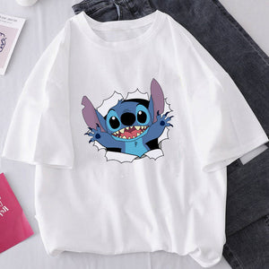 Harajuku Kawaii Tshirts Lovely Cartoon Printed Women Fashion T-Shirt Lilo Stitch Casual T Shirt Cute Casual Tops Mujer Camisetas