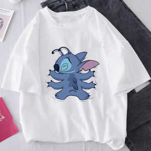 Harajuku Kawaii Tshirts Lovely Cartoon Printed Women Fashion T-Shirt Lilo Stitch Casual T Shirt Cute Casual Tops Mujer Camisetas