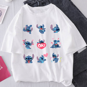 Harajuku Kawaii Tshirts Lovely Cartoon Printed Women Fashion T-Shirt Lilo Stitch Casual T Shirt Cute Casual Tops Mujer Camisetas