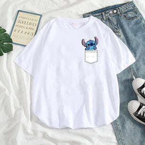 Harajuku Kawaii Tshirts Lovely Cartoon Printed Women Fashion T-Shirt Lilo Stitch Casual T Shirt Cute Casual Tops Mujer Camisetas