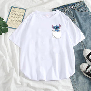 Harajuku Kawaii Tshirts Lovely Cartoon Printed Women Fashion T-Shirt Lilo Stitch Casual T Shirt Cute Casual Tops Mujer Camisetas